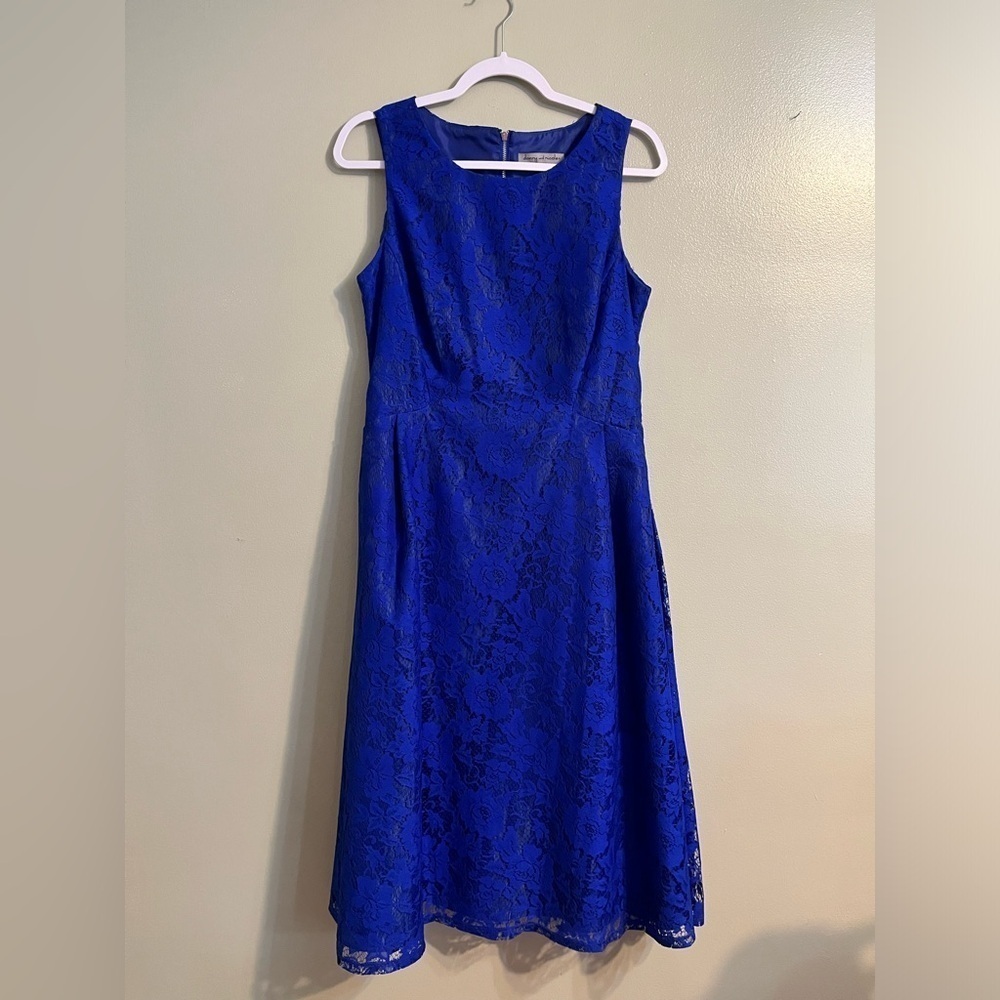 Danny And Nicole Womens Blue Lace Lined Back Zip Party Cocktail Dress Sz 10